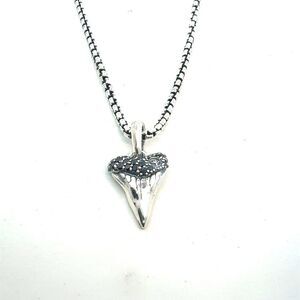 David Yurman Black Diamond Shark tooth Necklace 20" Sterling Silver Estate DY672